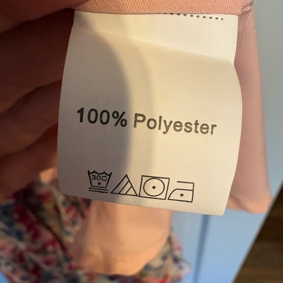 PrettyGarden Floral faux Wrap Midi Dress Pink/Blue V-Neck Tie Waist size large - Picture 5 of 5